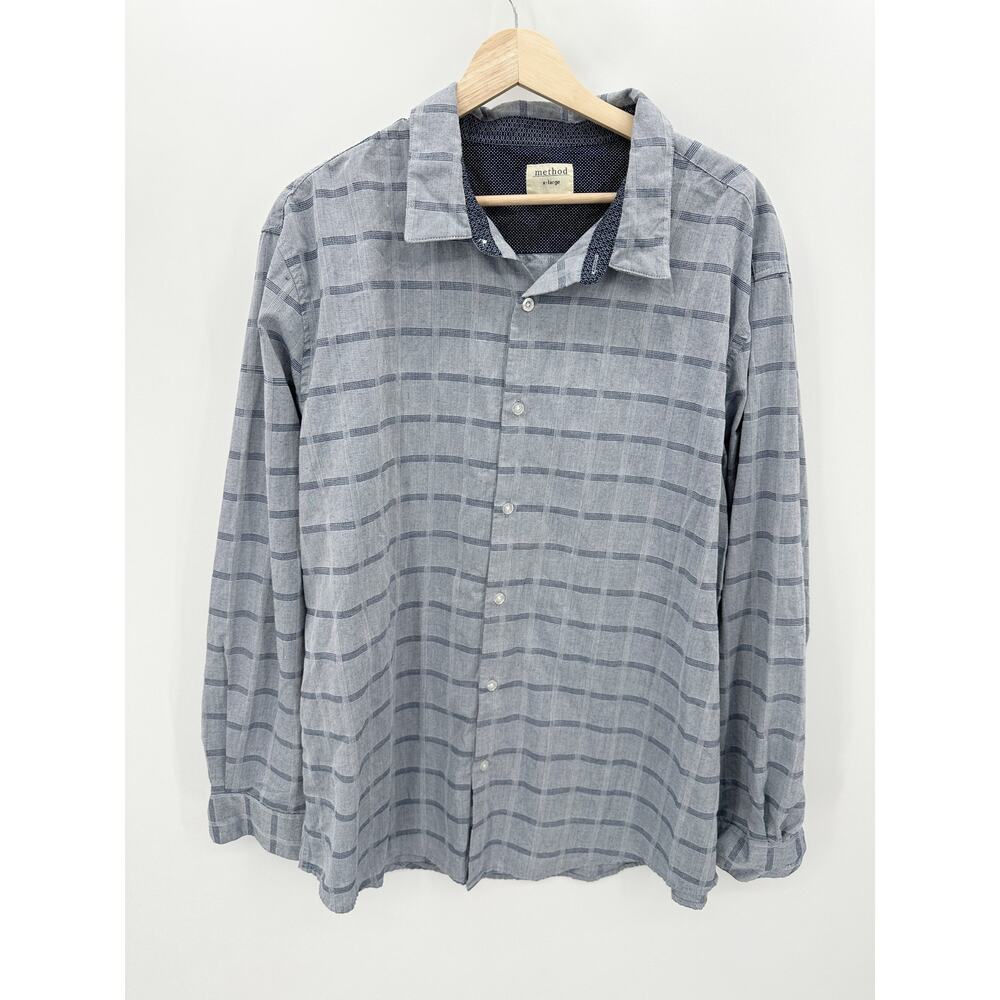 Method Shirt Men XL Blue Printed Long Sleeve Collared Button Up Cotton Blend‎